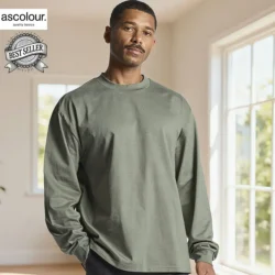 AS Colour Heavy Long Sleeve T Shirt with custom print, Cypress, lifestyle view