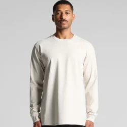AS Colour Men's Classic Long Sleeve T Shirt with custom print, Ecru, studio front view