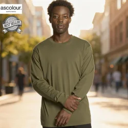 AS Colour Men's Staple Long Sleeve T Shirt with custom print, Army, lifestyle view