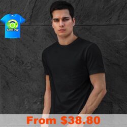 Front view white premium men’s tee ready for same day custom DTF print