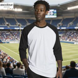 AS Colour Men Raglan T Shirt in White/Black with custom print, lifestyle view