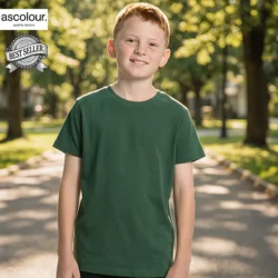 AS Colour Kids Staple T Shirt with custom print, Forest Green, lifestyle view