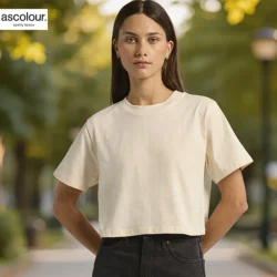 AS Colour Ladies Classic Crop T Shirt, lifestyle view with custom print