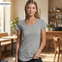 AS Colour Ladies Mali T Shirt in Grey Marle with custom print, lifestyle view