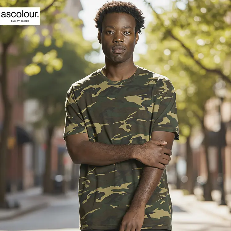 AS Colour Men Staple Camo T Shirt with custom print, Camo Green, main lifestyle view
