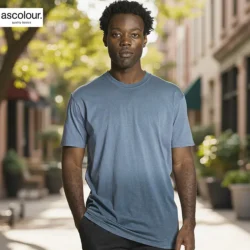 AS Colour Men Staple Faded T Shirt with custom print, Faded Blue, main lifestyle view