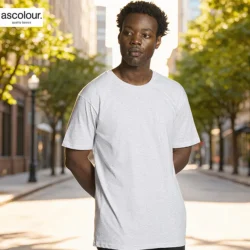 AS Colour Men Staple Marle T Shirt with custom print, White Marle, main lifestyle view