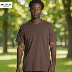 AS Colour Men Staple Organic T Shirt with custom print, Walnut, main lifestyle view