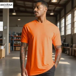 AS Colour Men's Block Safety Tee with custom print, Safety Orange, lifestyle view