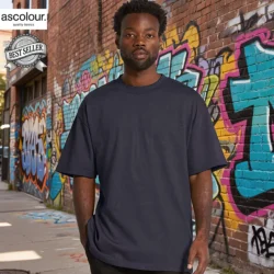 AS Colour Men's Heavy T Shirt in Midnight Blue with custom print, lifestyle view