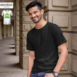 AS Colour men’s basic T shirt worn by male model, front view, black, regular fit.