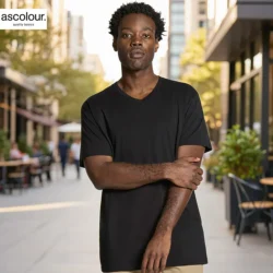 AS Colour Staple V Neck in Black with custom print