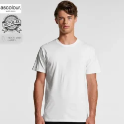 Custom printed AS Colour men’s basic white T shirt, front view