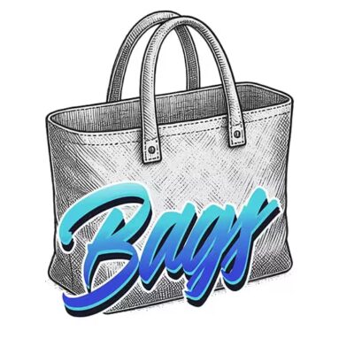 Sketch‑style tote bag with ‘Bags’ text — custom printed tote and calico bags with durable DTF transfers by The Custom T Shirt Shop, Australia.