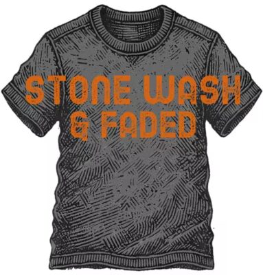 Sketch‑style stone‑wash T‑shirt with ‘Stone Wash & Faded’ text — custom printing on stone‑wash and faded tees by The Custom T Shirt Shop, Australia.