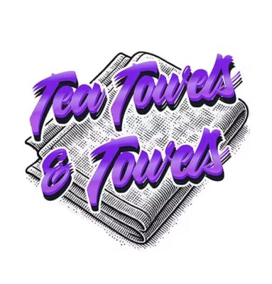 Sketch‑style folded towels with ‘Tea Towels & Towels’ text — custom printed tea towels and towels with DTF, screen print or embroidery by The Custom T Shirt Shop, Australia.