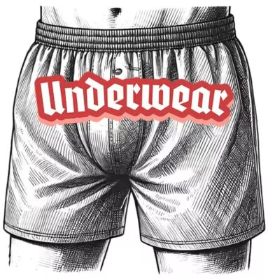 Sketch‑style boxer shorts with ‘Underwear’ text — custom underwear printing and personalised boxers by The Custom T Shirt Shop, Australia